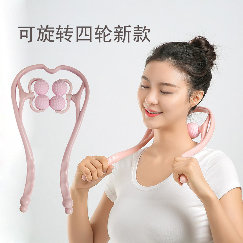 黑色银球手动颈椎按摩器 夹脖经络硅胶球颈肩白领电脑肩周疼按摩