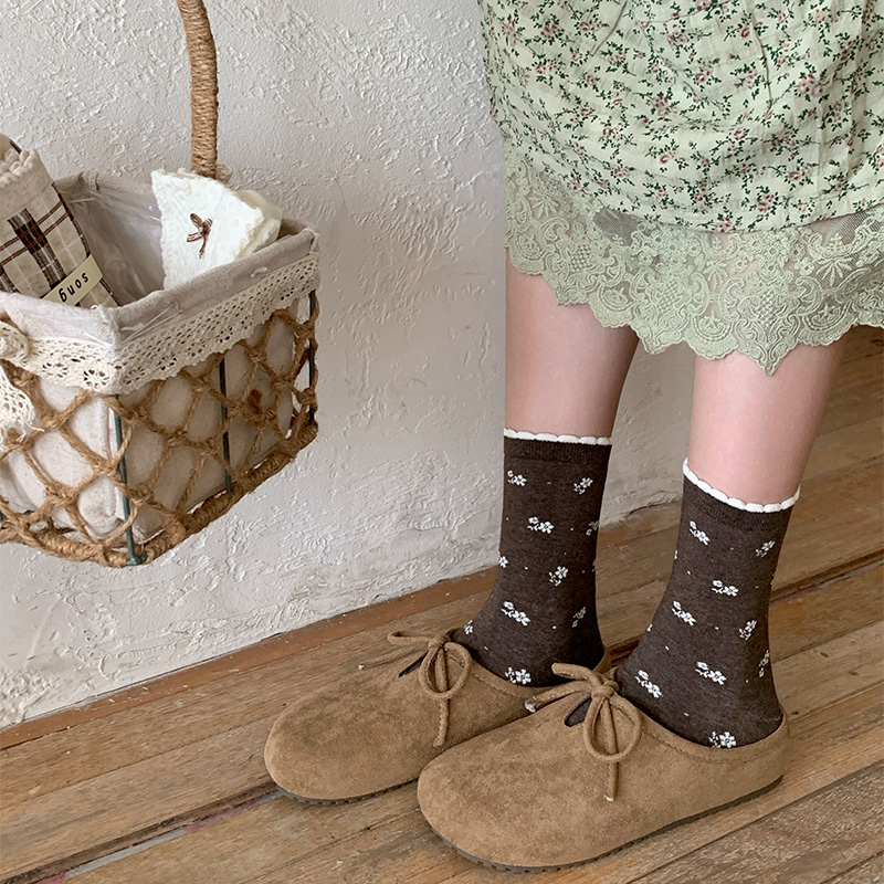 日系可爱蝴蝶结花边少女风长筒袜