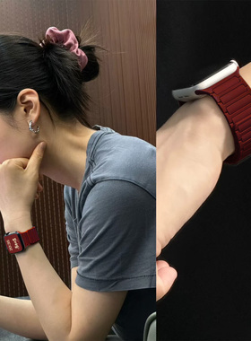 张婧仪同款适用苹果s11高颜值s10手表表带iwatch韩系applewatchs9磁吸硅胶s8秋冬质感高级感2025新款红色男女