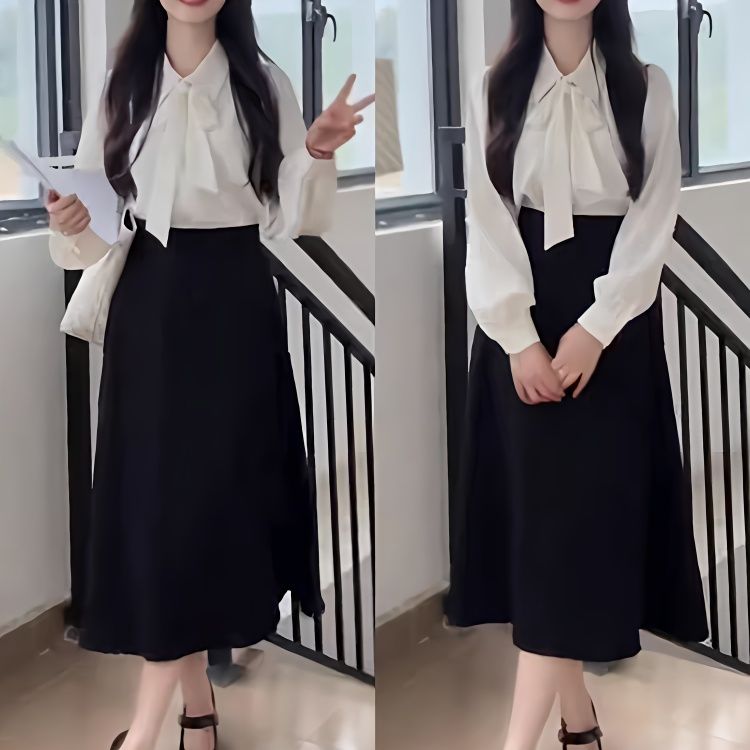 黑色a字长裙女夏正装伞裙职业装衬衫半裙套装面试裙子西装半身裙