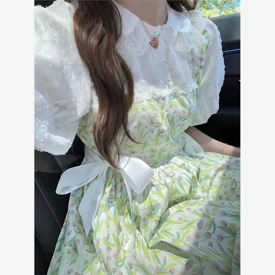 日系可爱甜美小清新碎花连衣裙女夏文艺森系小个子收腰显瘦裙子潮