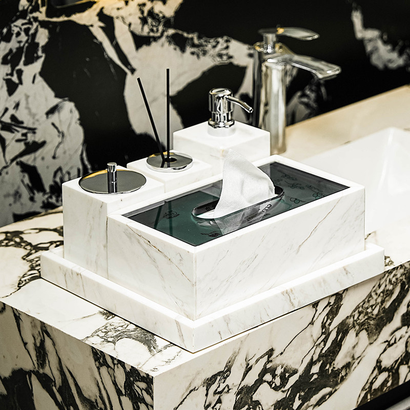 现代简约大理石纸巾盒摆件卫生间擦手纸一次性洗脸巾收纳洗漱套装,收纳整理,纸巾盒,淘宝优惠券,粉丝福利购,淘宝优惠卷