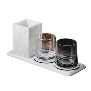 卫生间台面置物单人牙膏牙刷架洗漱口杯架剃须刀梳子收纳筒大理石