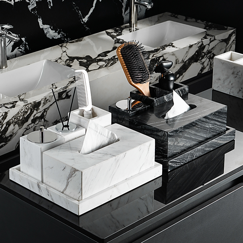 大理石紙巾收納盒置物用品四件套