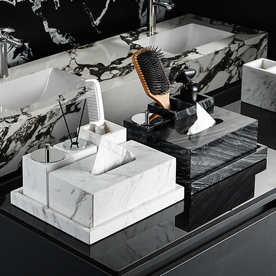 大理石纸巾收纳盒置物用品四件套