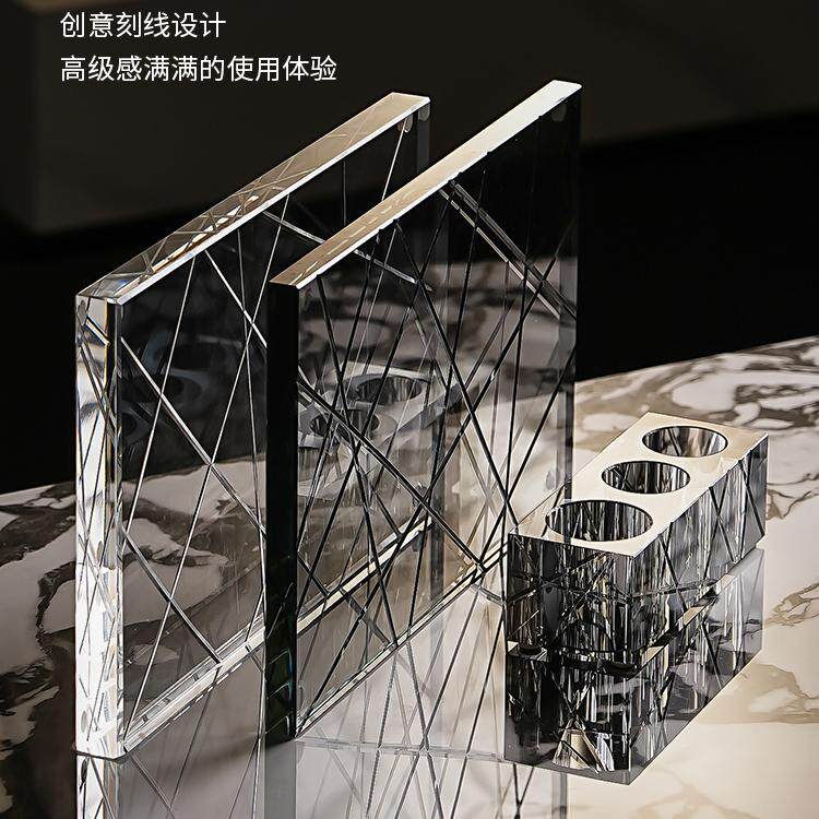 现代轻奢洗漱台面置物架水晶玻璃牙具漱口杯收纳托盘家居浴室软装
