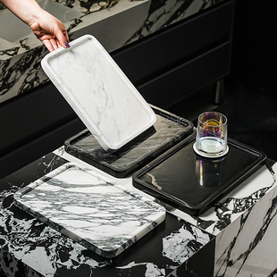天然大理石长方形托盘摆件洗漱台置物架酒店风浴室用品牙具收纳盘