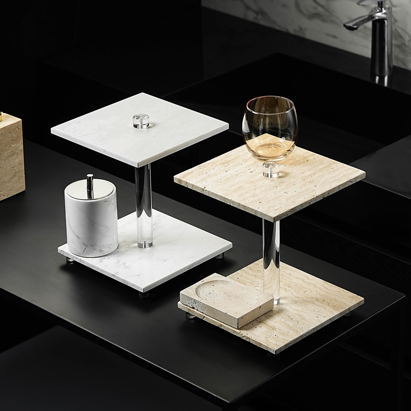 高档大理石置物架酒店卫生间台面双层收纳架化妆品架护肤品放置架