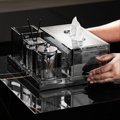 高级水晶玻璃洗脸巾抽取式 客厅台面纸巾收 卫生纸盒化妆室洗漱套装