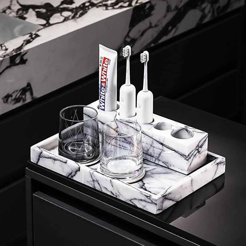 香雪梅奢石牙刷牙膏置物架别墅卫生间洗漱台面漱口杯架收纳牙具座