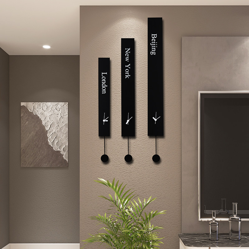 现代简约挂钟客厅家用时尚挂墙时钟家用极简大气装饰横款石英钟表