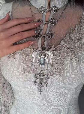 哥特恶魔亚文化十字架原创颈链天使项链毛衣魔眼翅膀长款情侣学生