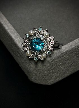 蓝楹花~清冷蓝色花环戒指女款帕拉伊巴轻奢显白高级感食指戒指环