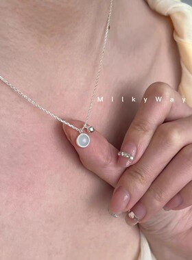 白玉髓猫眼石韩国百搭精致日常锁骨链项链饰品