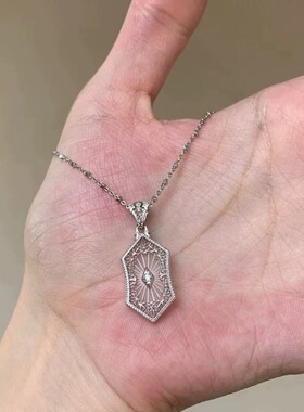 中古蕾丝白水镶钻项链女轻奢小众高级镂空银色日常通勤百搭锁骨链