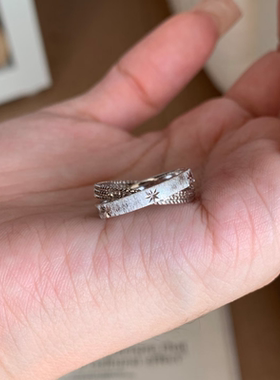 超闪!水星记小双环戒指女洗澡不掉色食指戒vintager中古小众指环