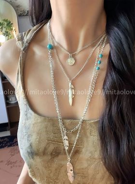 复古民族风项链波西米亚彩色编绳项饰女士时尚欧美夸张感小众项链