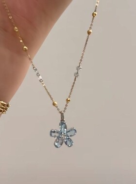 韩系ins彩色蓝色花朵吊坠项链高级感颈链锁骨choker