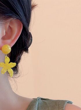 夏日森系椰树耳环度假风海边百搭黄色吊坠耳环女生2026新款耳饰