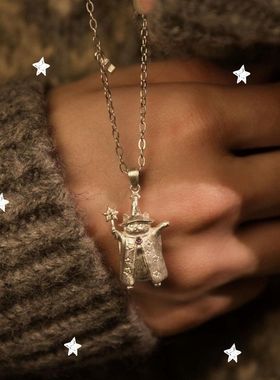 「巫师猫」手工雕刻可爱巫师魔法猫咪吊坠项链小众设计俏皮锁骨链