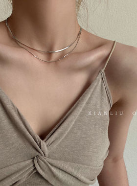 双层叠戴蛇骨链项链女ins嘻哈冷淡风锁骨链小众设计感颈链配饰品