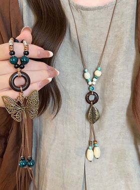 波西米亚流苏长款项链女款2025新款新中式国风复古锁骨链颈链配饰