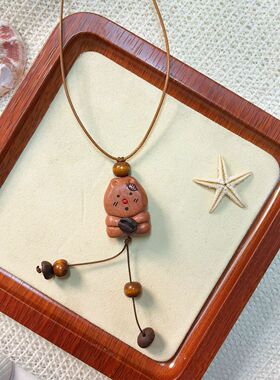 治愈兔子木质项链吊坠链长小熊兔简约可爱长款新款女毛衣闺蜜礼物