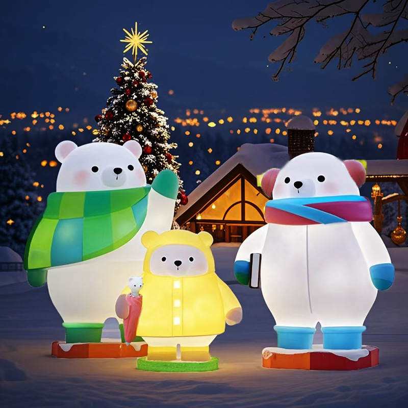 冬季网红打卡通雪人北极熊场景布置滑雪场景区游乐场景观美陈摆件