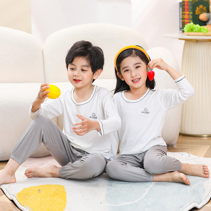 儿童家居服套装男童莫代尔睡衣长袖女童薄款中大童空调夏季