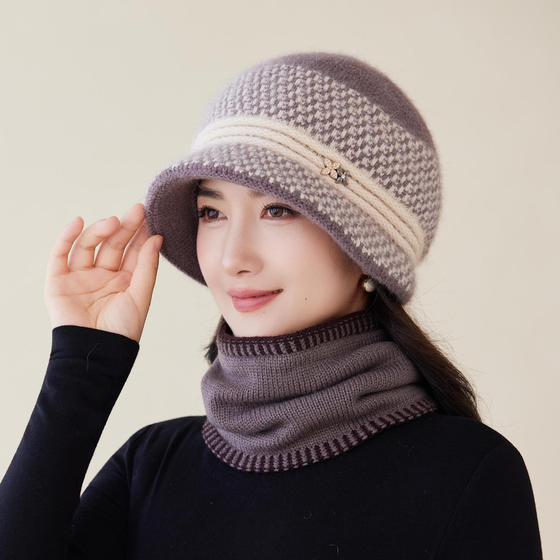 兔毛针织秋冬中老年帽子女毛线帽