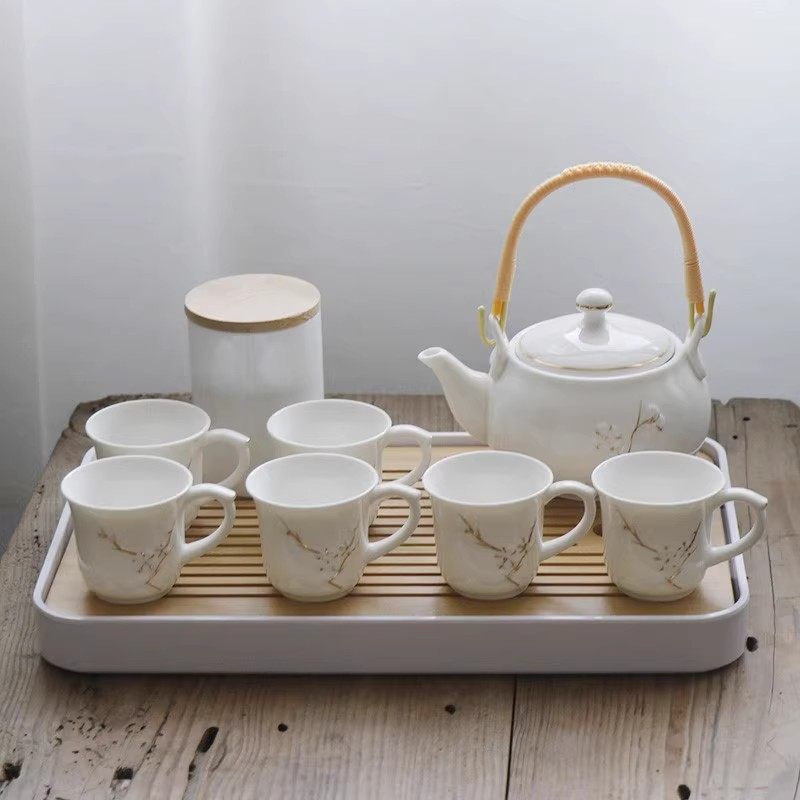 手绘描金茶具套组家用茶壶茶杯景德镇陶瓷整套现代简约1壶6杯轻奢