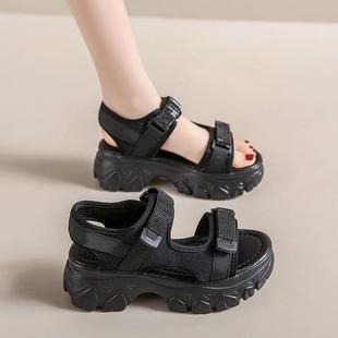 运动凉鞋2024年夏季新款松糕厚女时鞋网红高跟尚罗女马休闲鞋底子