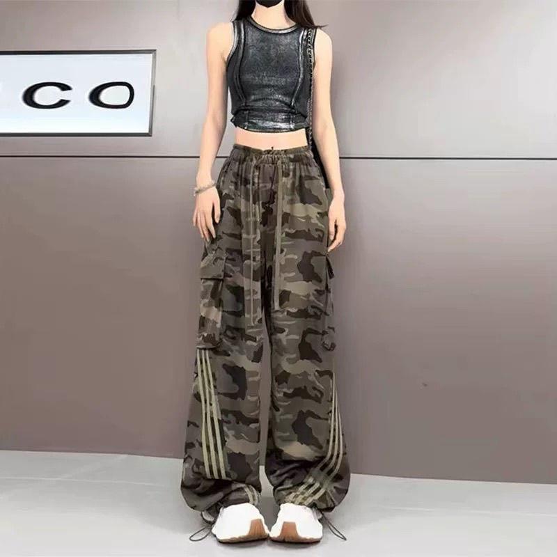 女士野打裤子美式复古迷彩工装裤女阔腿2025夏季新款休闲宽松高个