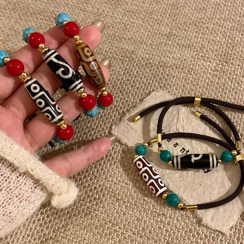 女士藏式手链编织天珠手链女藏式复古抽拉式民族风手绳小众设计感