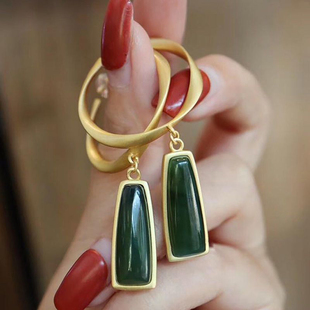 (清仓福利)和田碧玉髓耳环大圈圈长款中式汉服耳环大耳坠显脸瘦