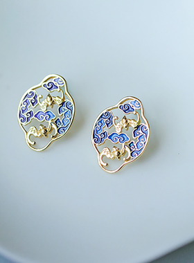 《福运天来》国潮景泰蓝银耳钉古典气质汉服配饰原创工艺设计女