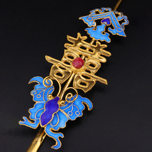 古风喜庆吉祥鎏金花丝镶嵌仿红宝石古风汉服发簪婚庆头饰高端气质