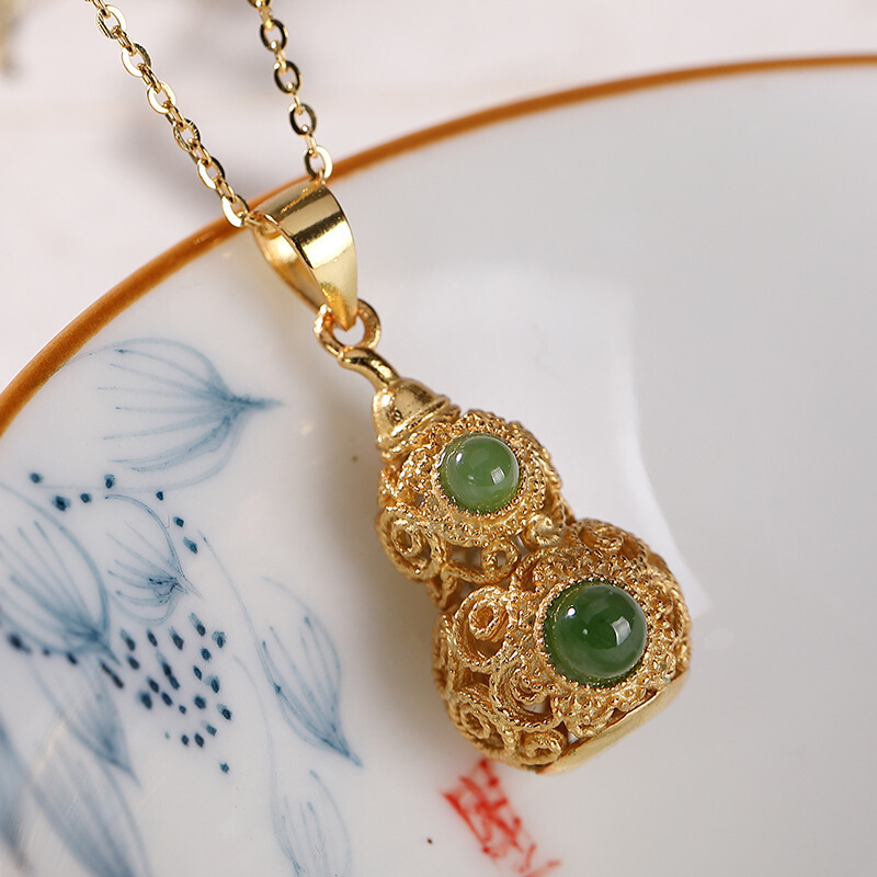 福禄寿碧玉鎏金葫芦古风气质吊坠