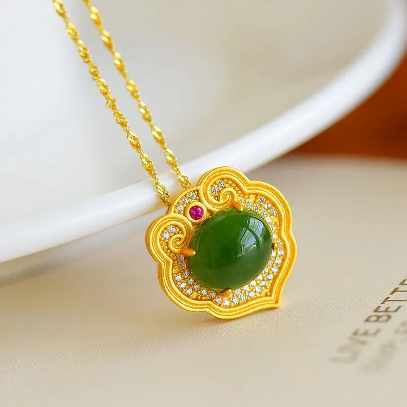 和田玉椭圆蛋面碧玉吊坠s925银镶满钻复古吉祥如意锁项坠挂坠