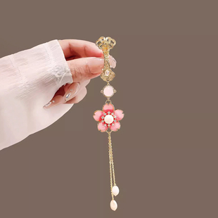 桃花如意花朵流苏旗袍压襟挂饰女流苏汉服禁步精致胸花茶服配饰女