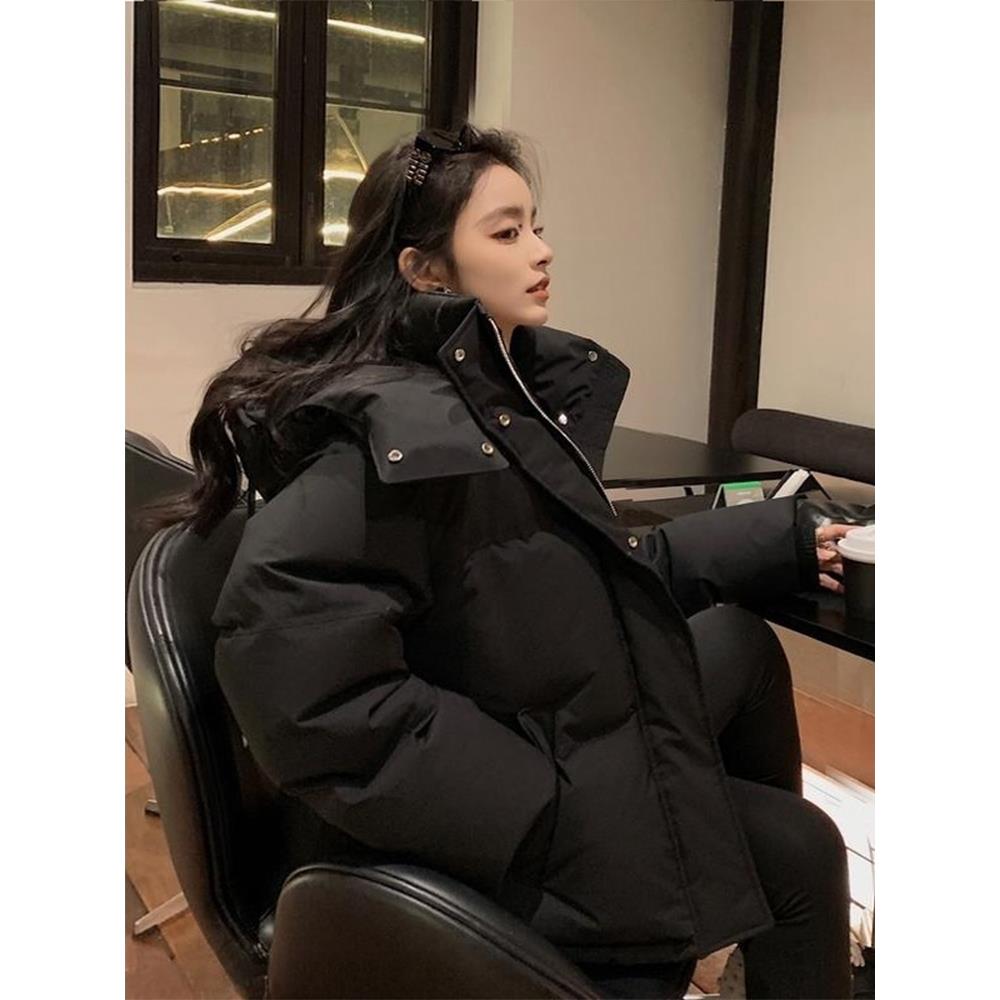 黑色羽绒棉服女冬季新款加厚棉衣外套连帽韩系短款棉袄宽松面包服