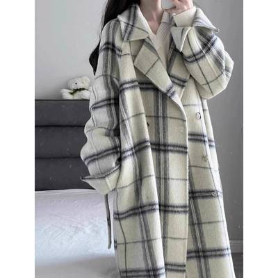 高级感格子毛呢大衣女中长款2025新款韩系秋冬小个子宽松呢子外套