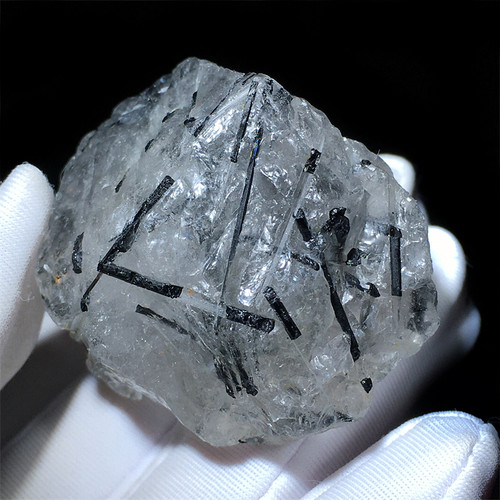 天然水晶黑发晶原石毛料裸石摆件