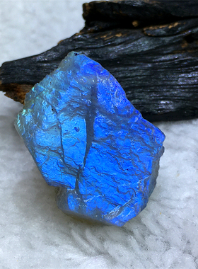 冰种灰月光拉长石冰糖体蓝彩光