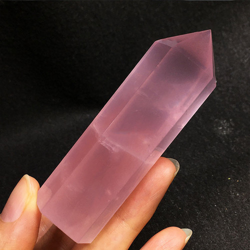 天然粉水晶柱子单尖原矿家居摆件