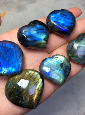 天然拉长石爱心原石吊坠挂件饰品