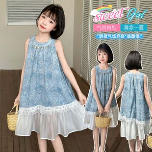 森系小清新花朵连衣裙2025新款 女童夏装 少儿夏天度假风甜美吊带裙