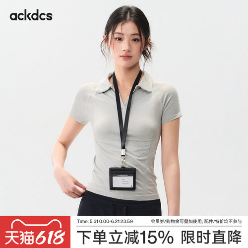 Ackdcs修身瑜伽服短袖速干网球polo衫女休闲跑步训练运动上衣夏季