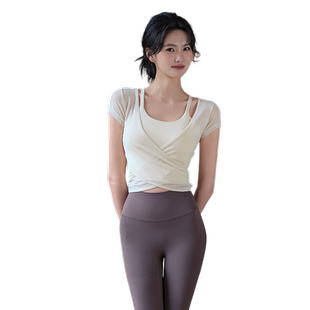 Ackdcs瑜伽服上衣两件套女夏季新款运动短袖专业跑步训练健身套装