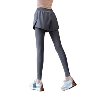 Ackdcs假两件瑜伽裤女高腰提臀外穿跑步训练健身紧身运动长裤秋冬